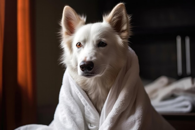 Hund im weißen Bademantel Generative KI