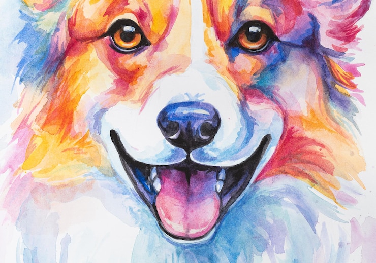 Foto hund in aquarell auf weißem hintergrund gemalt