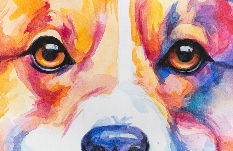 Foto hund in aquarell auf weißem hintergrund gemalt