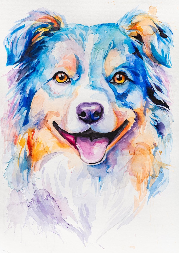 Foto hund in aquarell auf weißem hintergrund gemalt