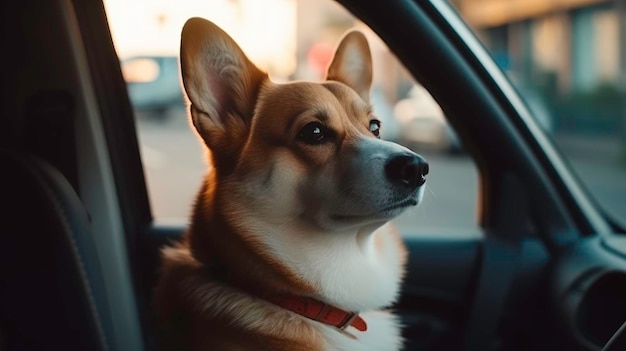 Hund in einem Auto Ein KI-generiertes Bild