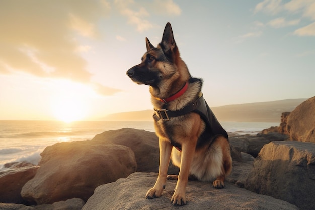 Hund in einem Heldenkostüm gekleidet Generative KI-Illustration