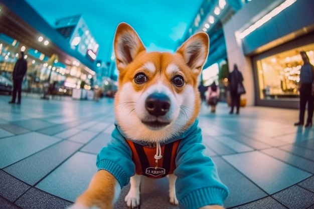 Hund macht Selfie auf Japanreise in Tokio AI Generated