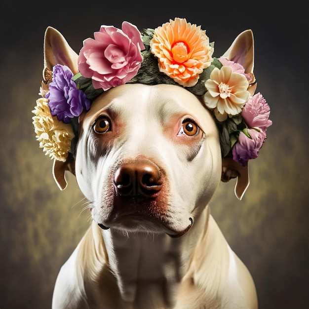 Hund mit Blumenkrone AI