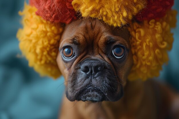 Hund mit gelb-rotem Hut