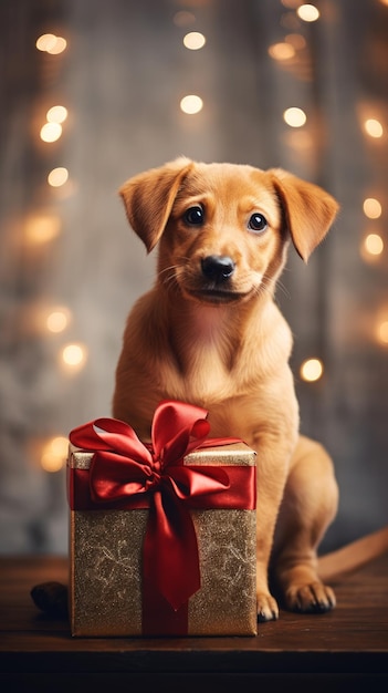 Hund mit Geschenk Ein berührendes und freudiges Geschenkkonzept Generative KI