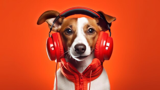 Hund mit Kopfhörern