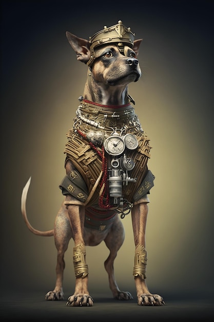 Hund mit Militärhelm