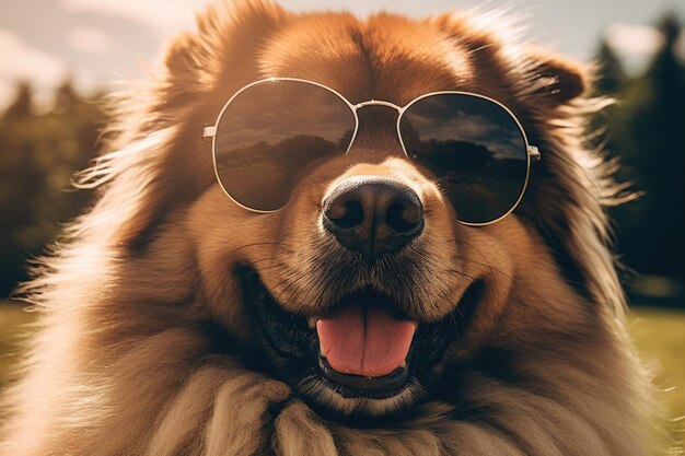 Foto hund mit sonnenbrille schlüpft im urlaub in die rolle eines menschen