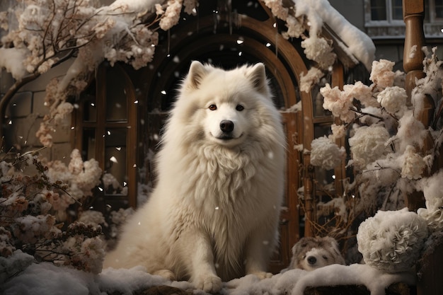Hund Samojede Schnee