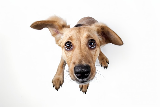 Hund schaut auf die Kamera auf einer weißen oder klaren Oberfläche PNG durchsichtiger Hintergrund