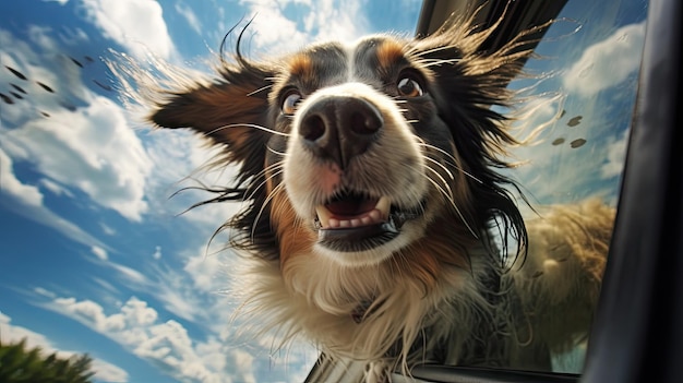 Hund schaut aus dem Autofenster