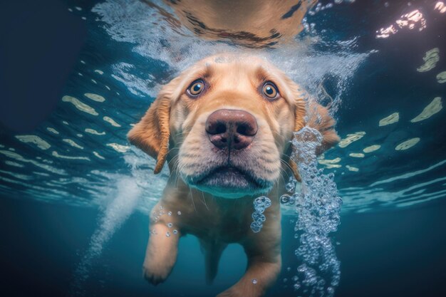 Hund schwimmen unter Wasser Illustration AI Generative