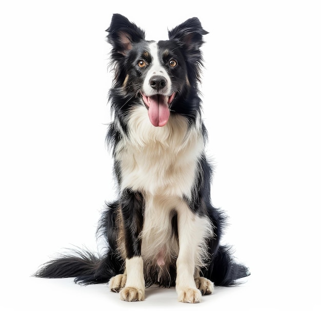 Hund sitzt auf weißem Hintergrund isoliert