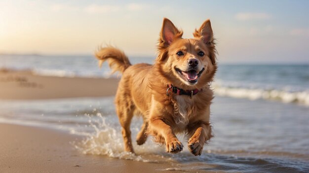 Hund spielt am Strand