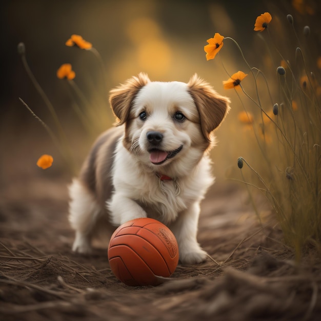 Hund spielt mit Ball