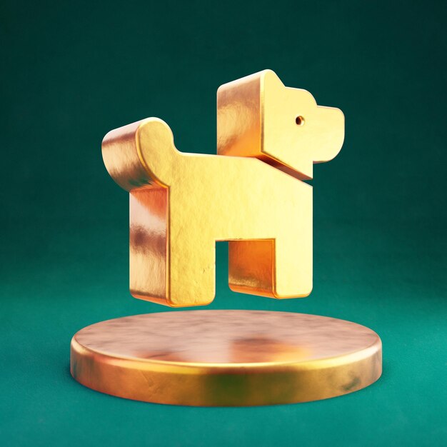 Hund-Symbol. Fortuna Gold Dog-Symbol auf goldenem Podium.