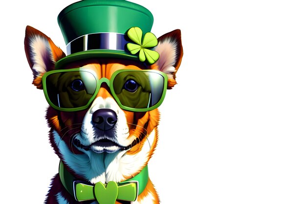 Hund Tier im grünen Patrick's Day Hut Happy St. Patricks Day Hintergrundbanner mit Kopierbereich Generative KI