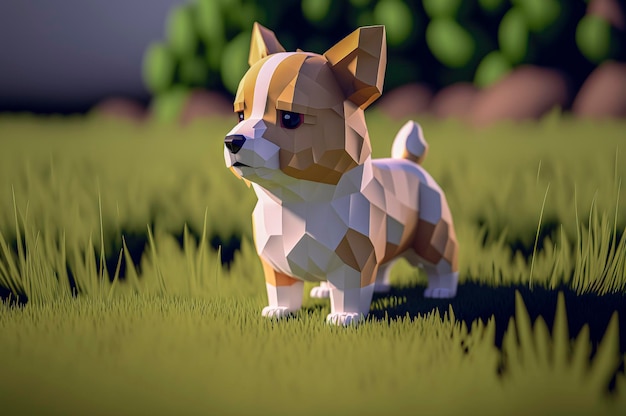 Hund, Tiere aus 3D-Würfeln, Voxel-Illustration für Videospiele oder Illustration von 3D-Animations- und VFX-Studios, erstellt mit generativer KI-Technologie