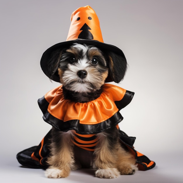 Hund trägt Halloween-Anzug, Modefoto