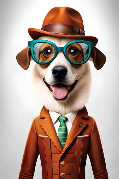 Hund trägt jede Art von Kostümen, Hüten, Accessoires und Sonnenbrillen zum Bedrucken von T-Shirts