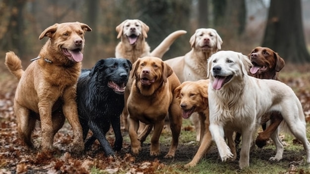 Hunde, die mit ihren Freunden und ihrer Familie spielen