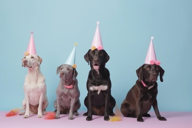 Foto hunde in weihnachtshüten ki-generiert