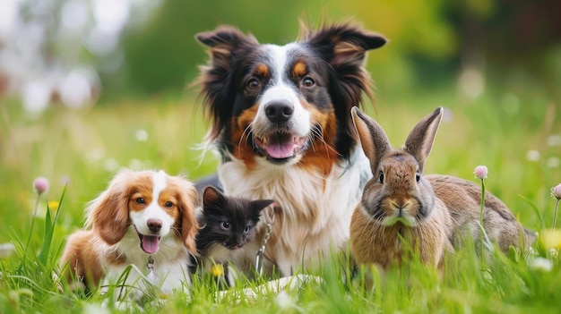 Hunde, Katzen, Vögel, Reptilien und Kaninchen bilden eine vielfältige Gruppe von Haustieren