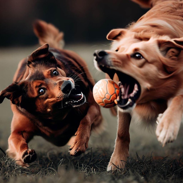 Hunde spielen schöne Welpen, Sport spielen mit Ball