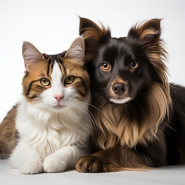 Hunde und Katzen auf weißem Hintergrund