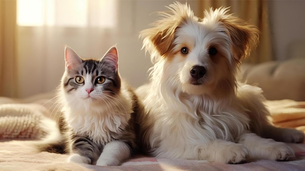 Hunde und Katzen leben zusammen