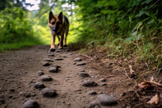 Hundepfotenabdrücke auf einem Wanderweg