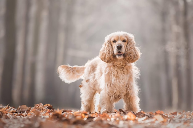 Hunderasse Cocker Spaniel im Park im Herbst