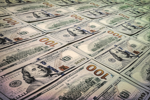 Hundert Dollar Hintergrund Viele Banknoten Ein Haufen Scheine von US-Dollar Geld Textur