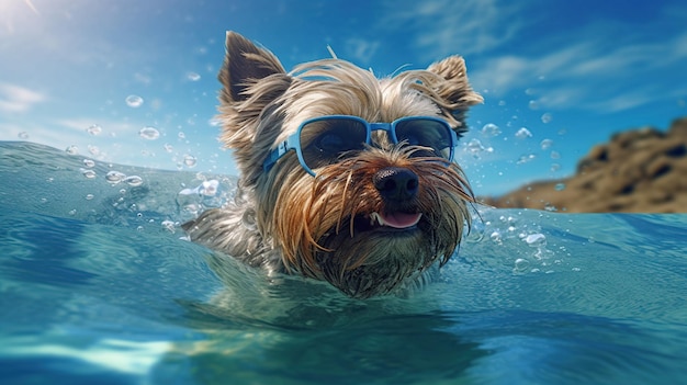 Hundesonnenbrille schwimmt mit generativer KI