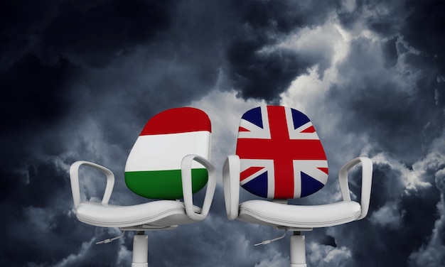 Hungría y Gran Bretaña presiden el concepto de relación internacional Representación 3D