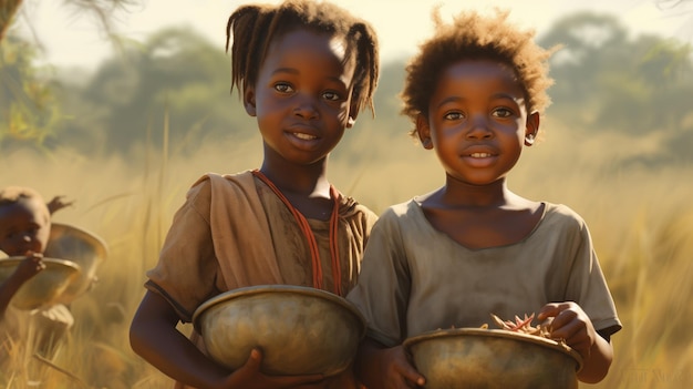 Hungrige afrikanische Kinder betteln um Nahrung Unterernährung Porträt von Flüchtlingskindern Afrika Armut arme Gesichter von Kindern Porträt