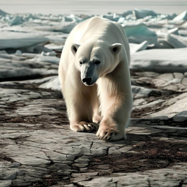 Hungriger Eisbär schwimmt schmelzendes Eis Eisbär gefährdete Tiere