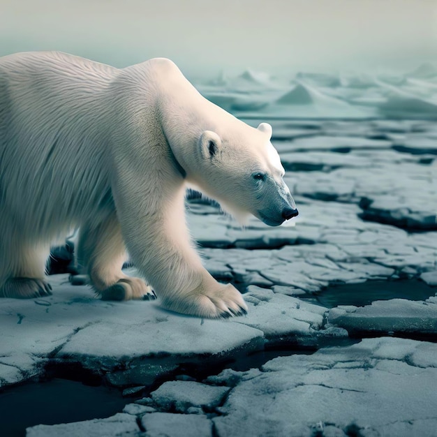 Hungriger Eisbär schwimmt schmelzendes Eis Eisbär gefährdete Tiere