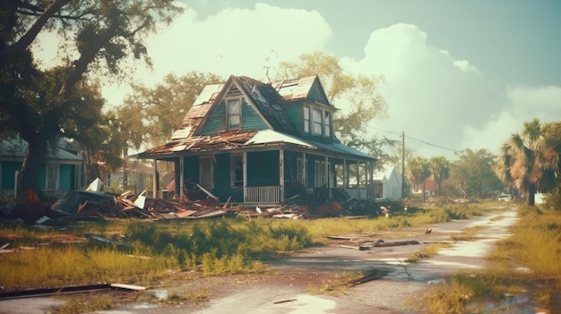 Foto el huracán florida después del huracán casas rotas árboles rotos