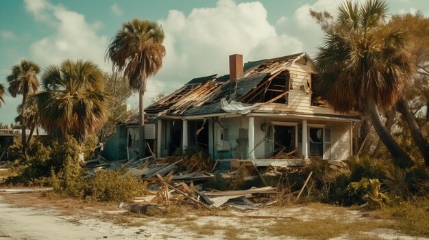 Foto el huracán florida después del huracán casas rotas árboles rotos