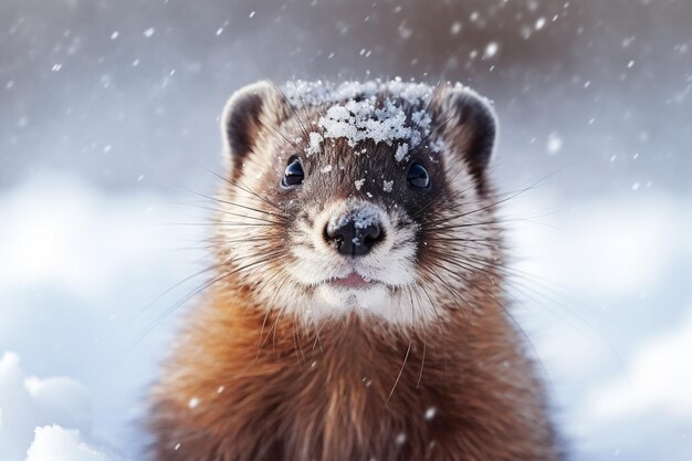 Un hurón en la nieve