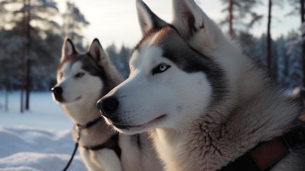 Foto husky en el bosque de invierno ia generativa