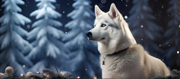 Husky com árvore de Natal