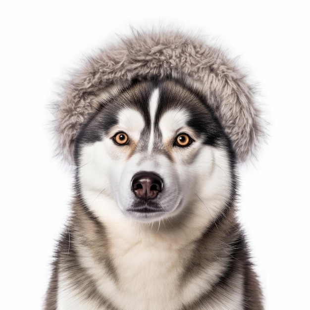 Husky siberiano con sombrero de cazador