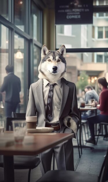 Husky trägt einen Anzug wie ein Geschäftsmann mit generativer KI