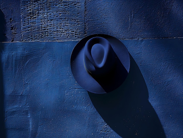 Hut-Schatten auf der Wand fröhlich und stilvoll mit einem Marine-Blau Kreativfoto von elegantem Hintergrund