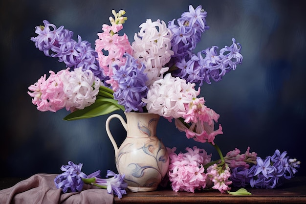 Hyacintos de primavera perfumados jarrón de plantas florales Generar Ai