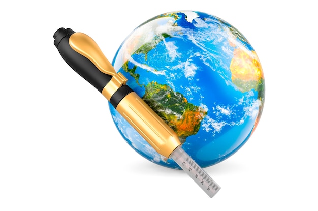 Hyaluronen Stift mit Earth Globe 3D-Rendering isoliert auf weißem Hintergrund