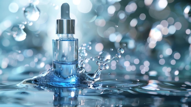 Foto hyaluronsäure-serum, das mit einem netzwerk von erfrischenden wasserkanälen verbunden ist